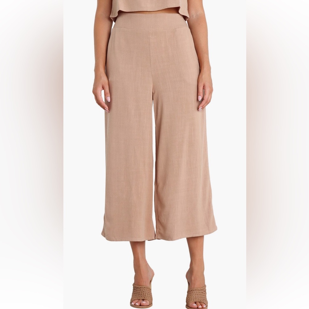 Petal & Pup Nicola Crop Wide Leg Linen Blend Pants in Brown